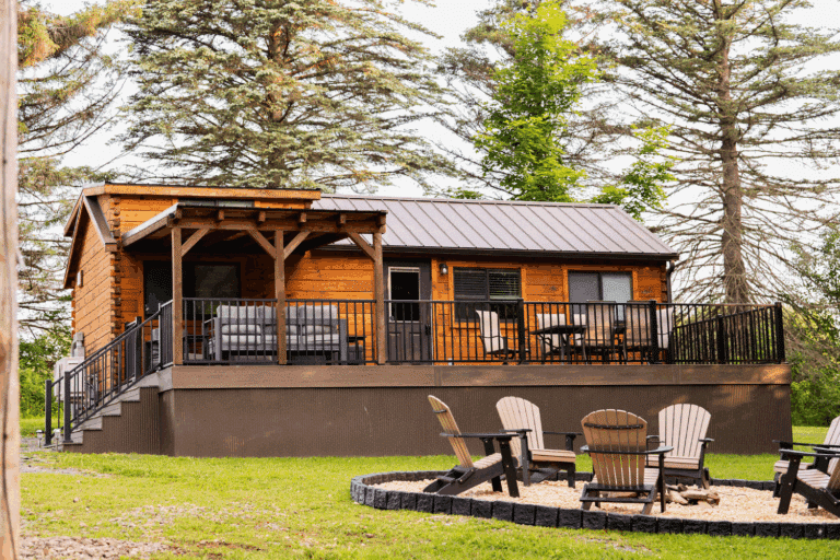 Pinecrest park model tiny home in Galeton Pa built and designed by Zook Cabins