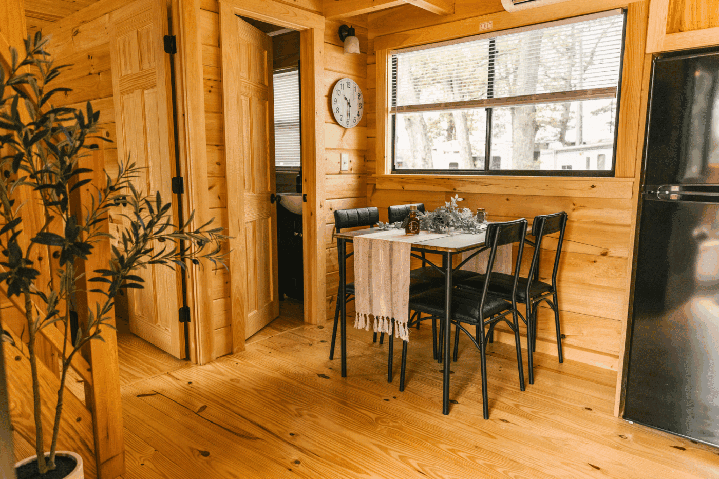dining area of pinecrest park model tiny home in Friedens Pa built and designed by Zook Cabin s