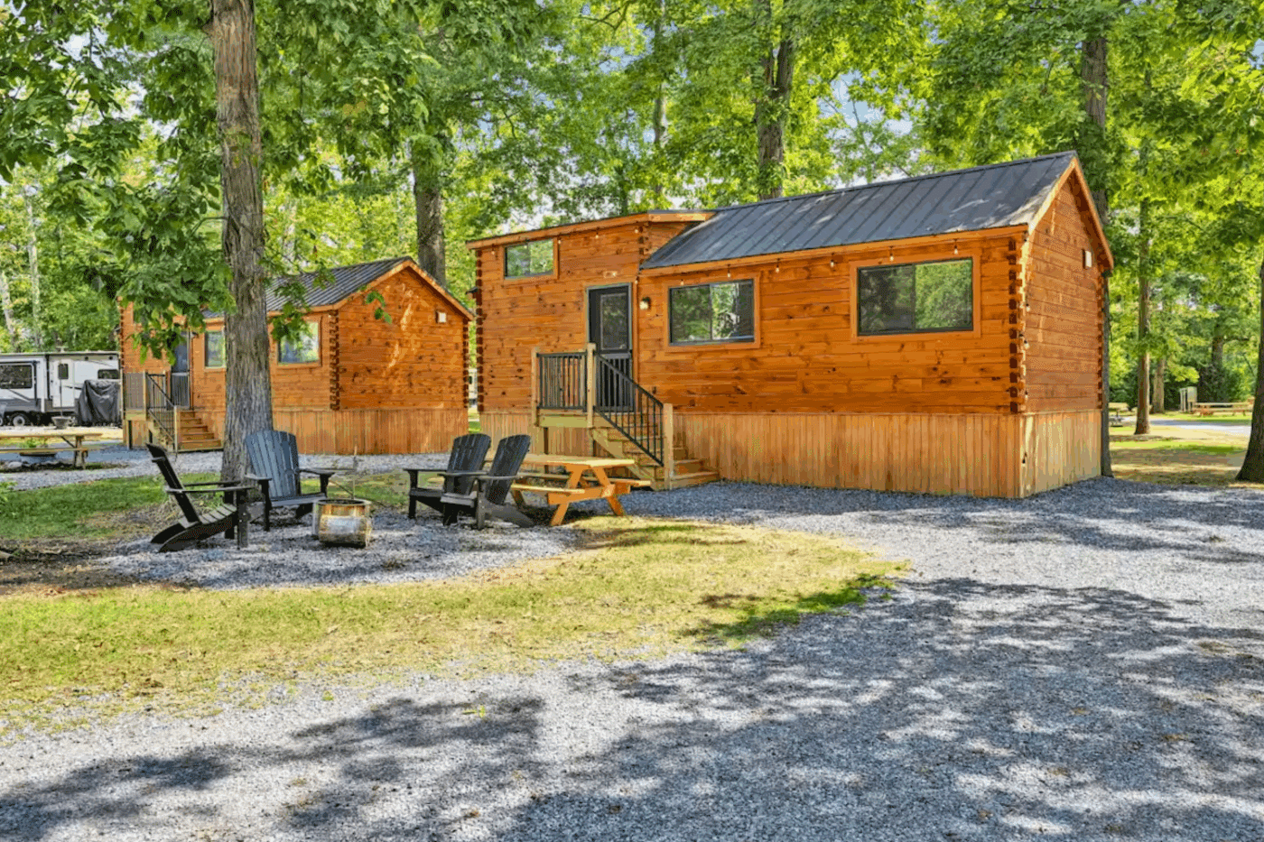 Pinecrest park model tiny home built and designed by Zook Cabins at Red Run resort in New Holland Pa Site 66