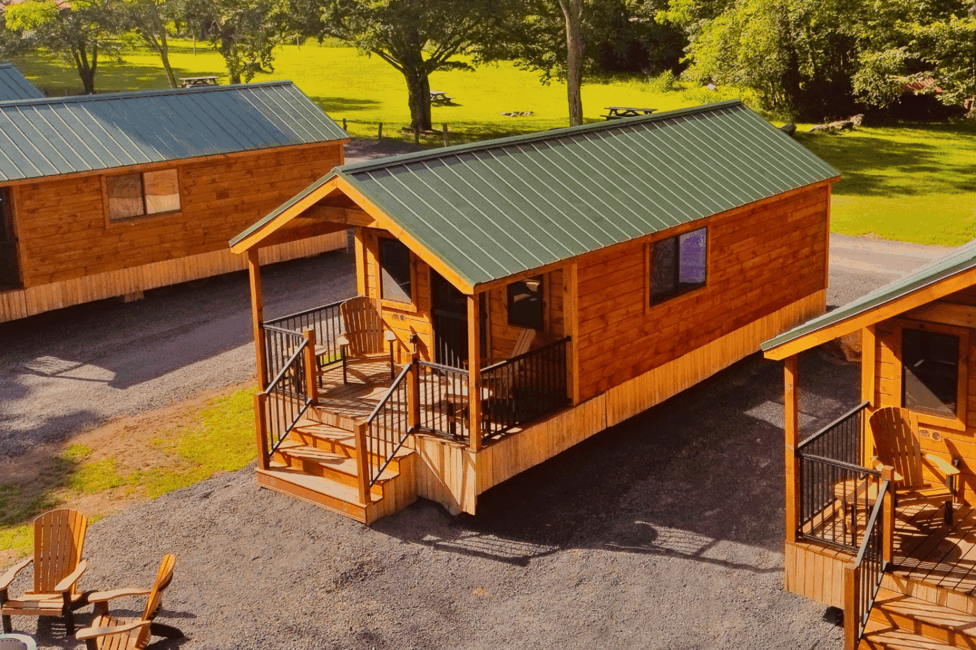 Site 1 Log Studio park model tiny home in Pond eddy new york built and designed by Zook Cabins