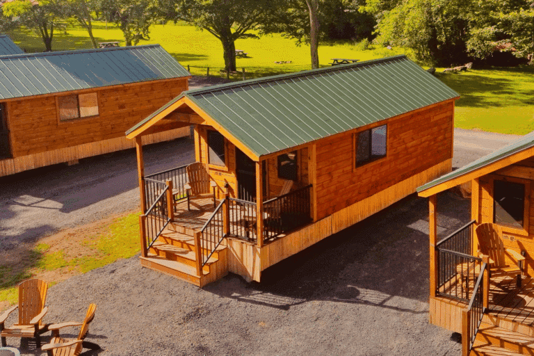 Site 1 Log Studio park model tiny home in Pond eddy new york built and designed by Zook Cabins