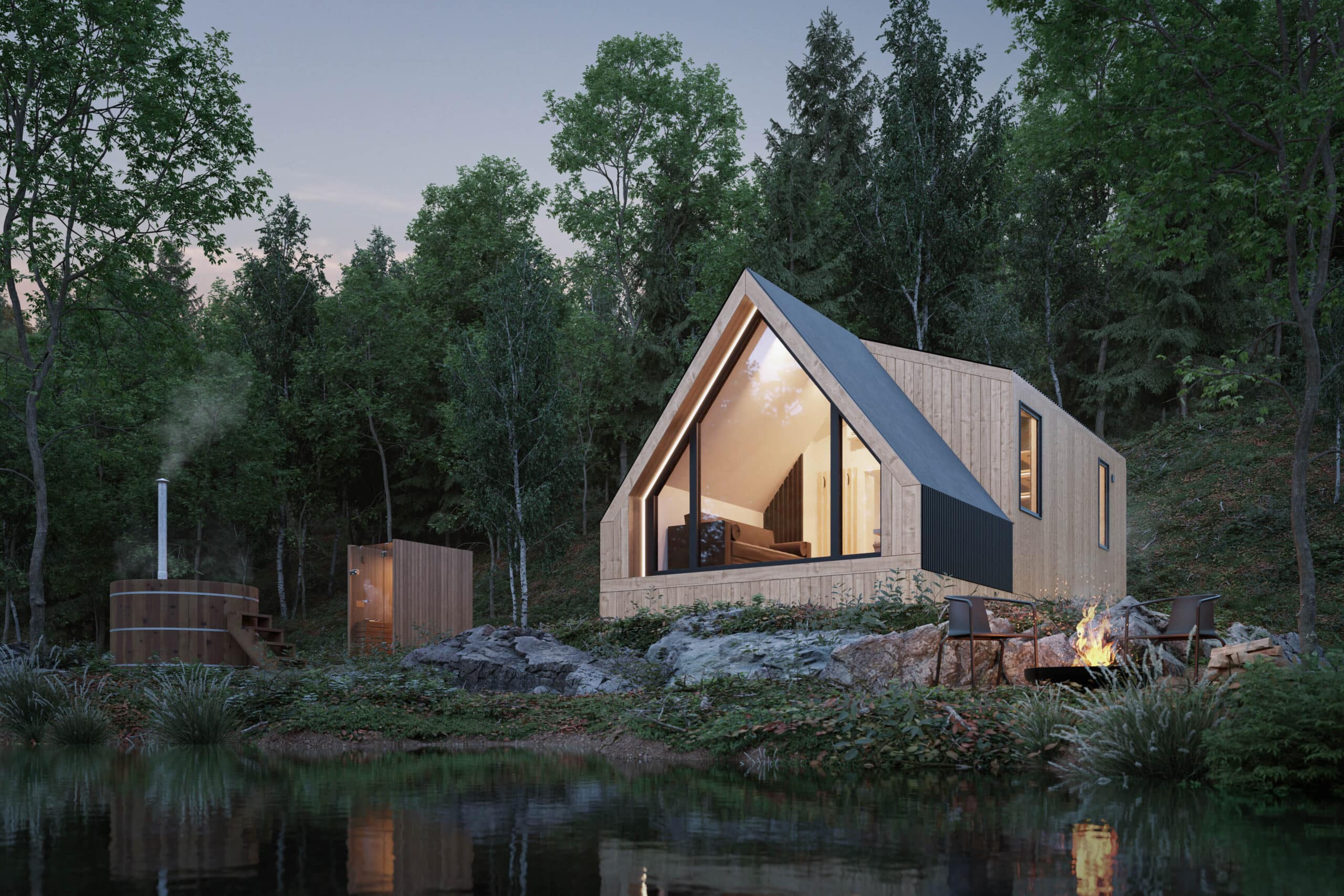 white a frame tiny home in Michigan