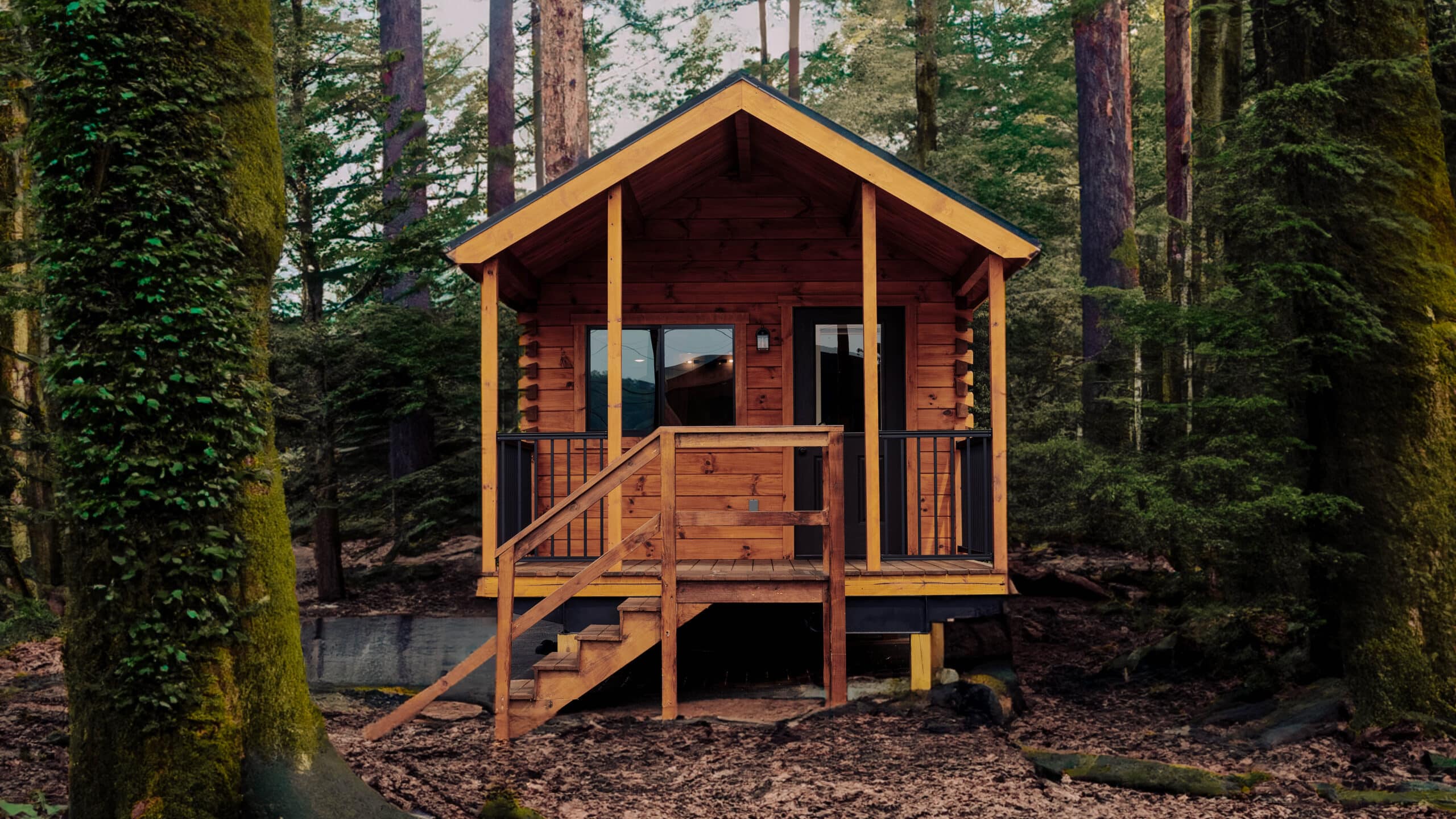 Front shot of the aspen tiny home in a forest in south carolina