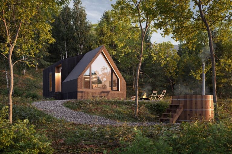 Tiny Home Regulations in Alabama The Complete Guide: A Frame park model tiny home in Alabama forest