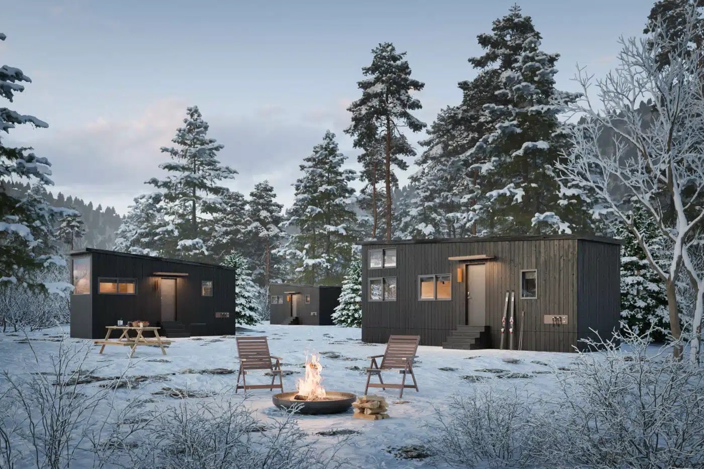 Three Nook Studio Campground Park Models standing next to each other in WI