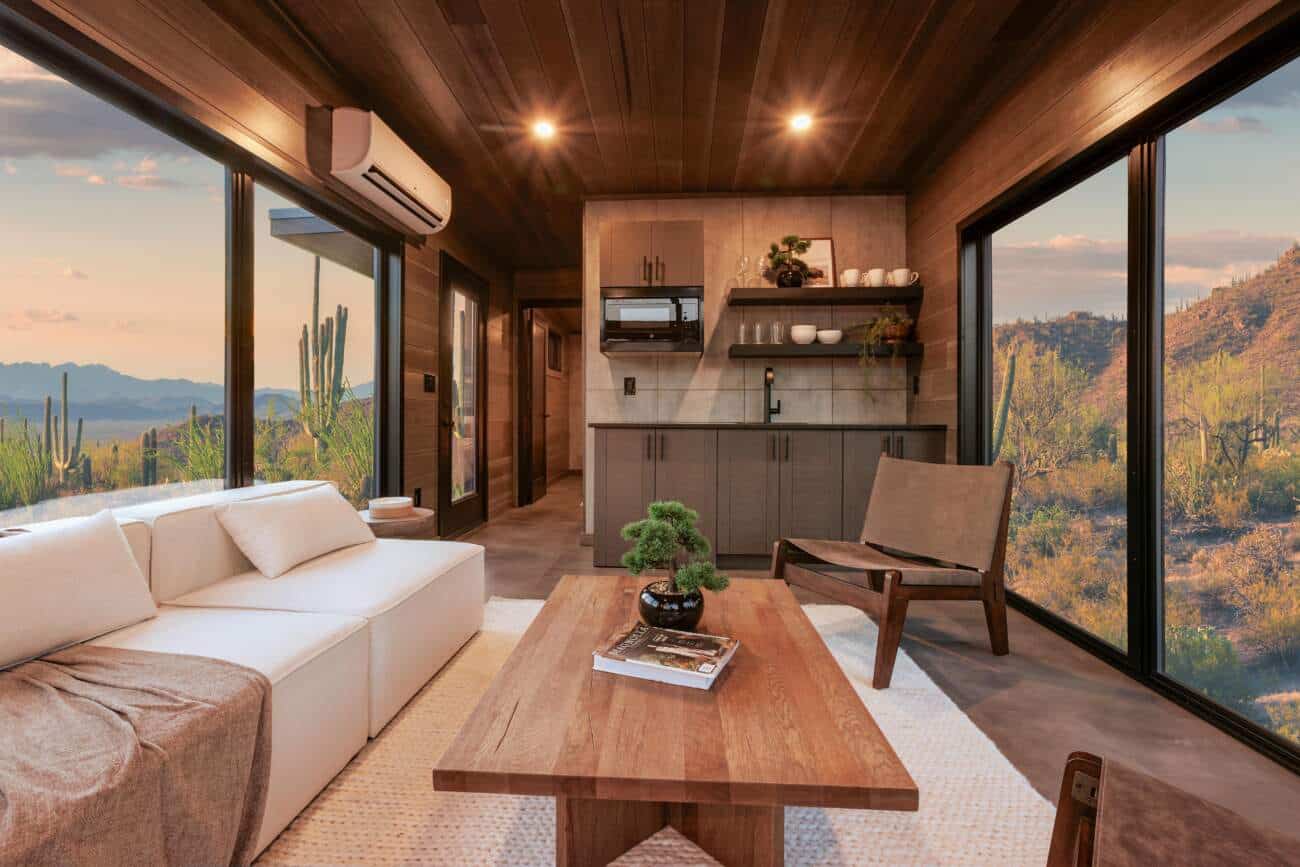 kitchen in a park model modern cabin interior
