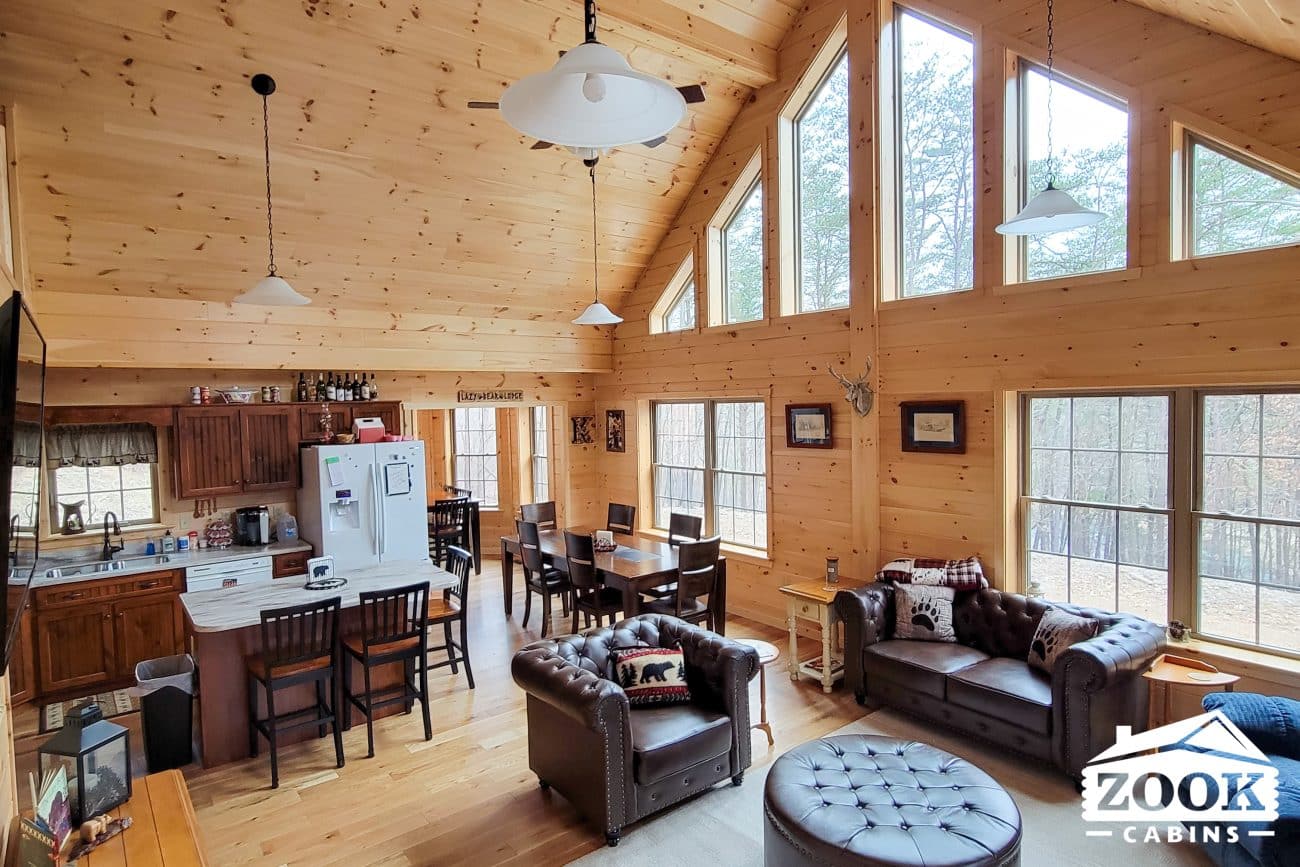 Log cabin modular homes with a great room