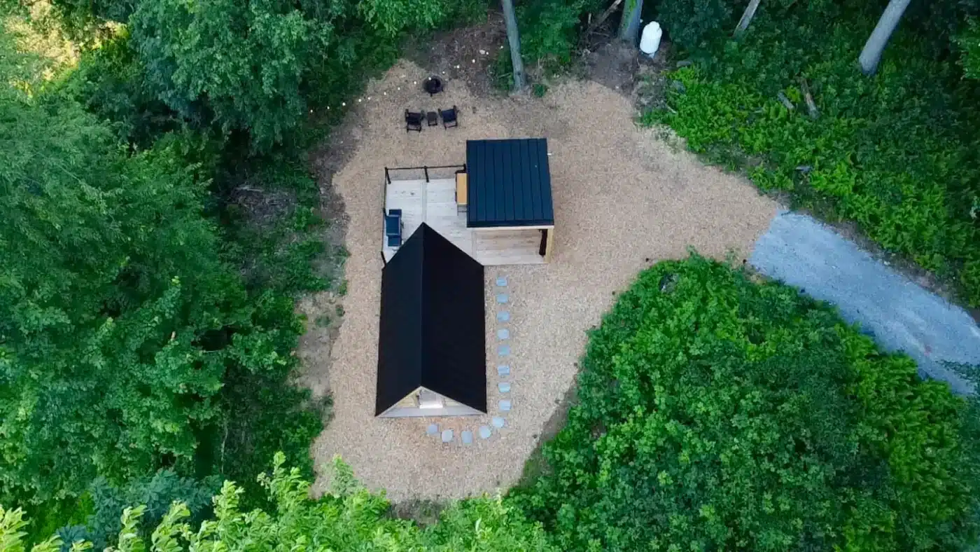 Aframe Glamping Pod Aerial View