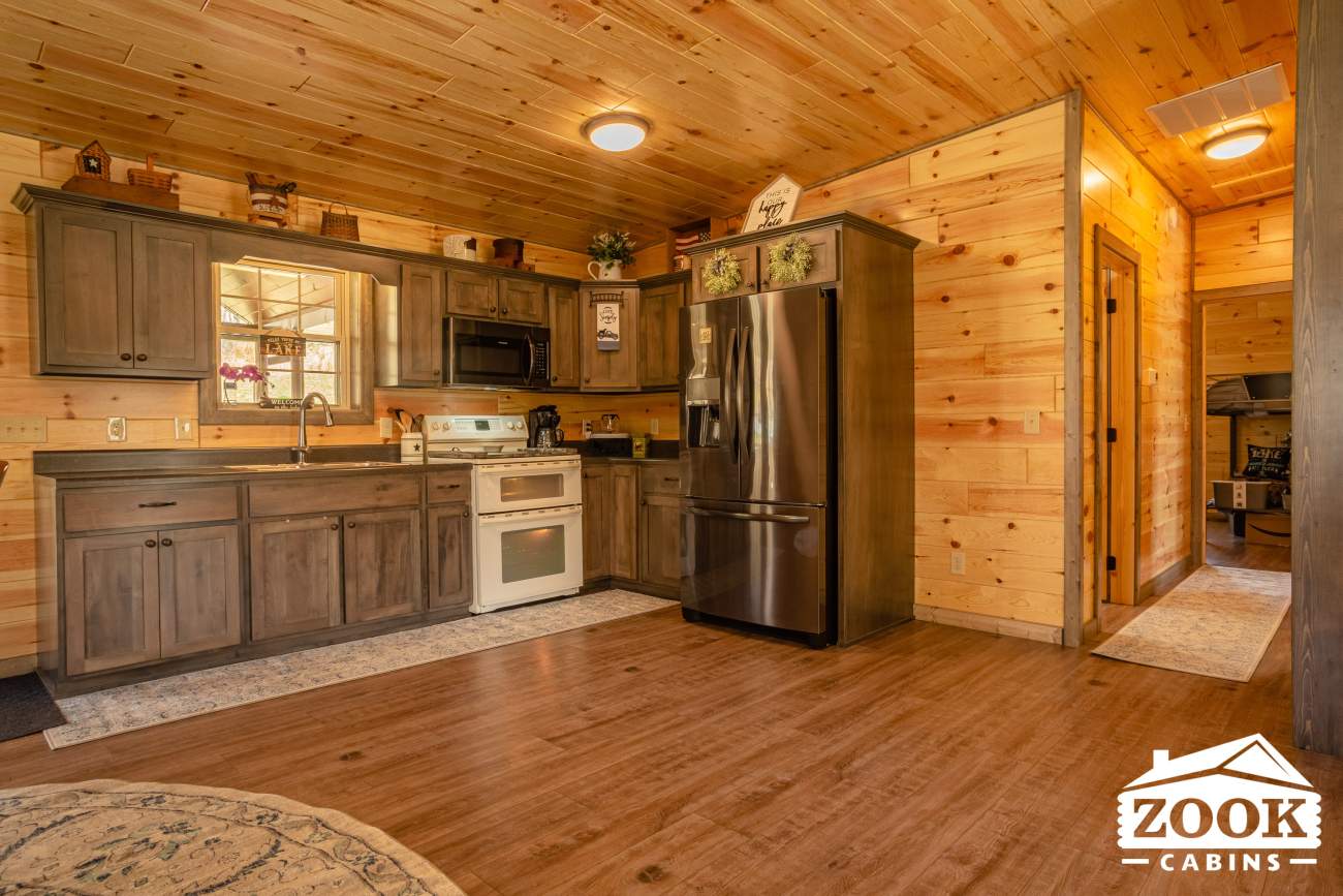 Log cabin kitchen area
