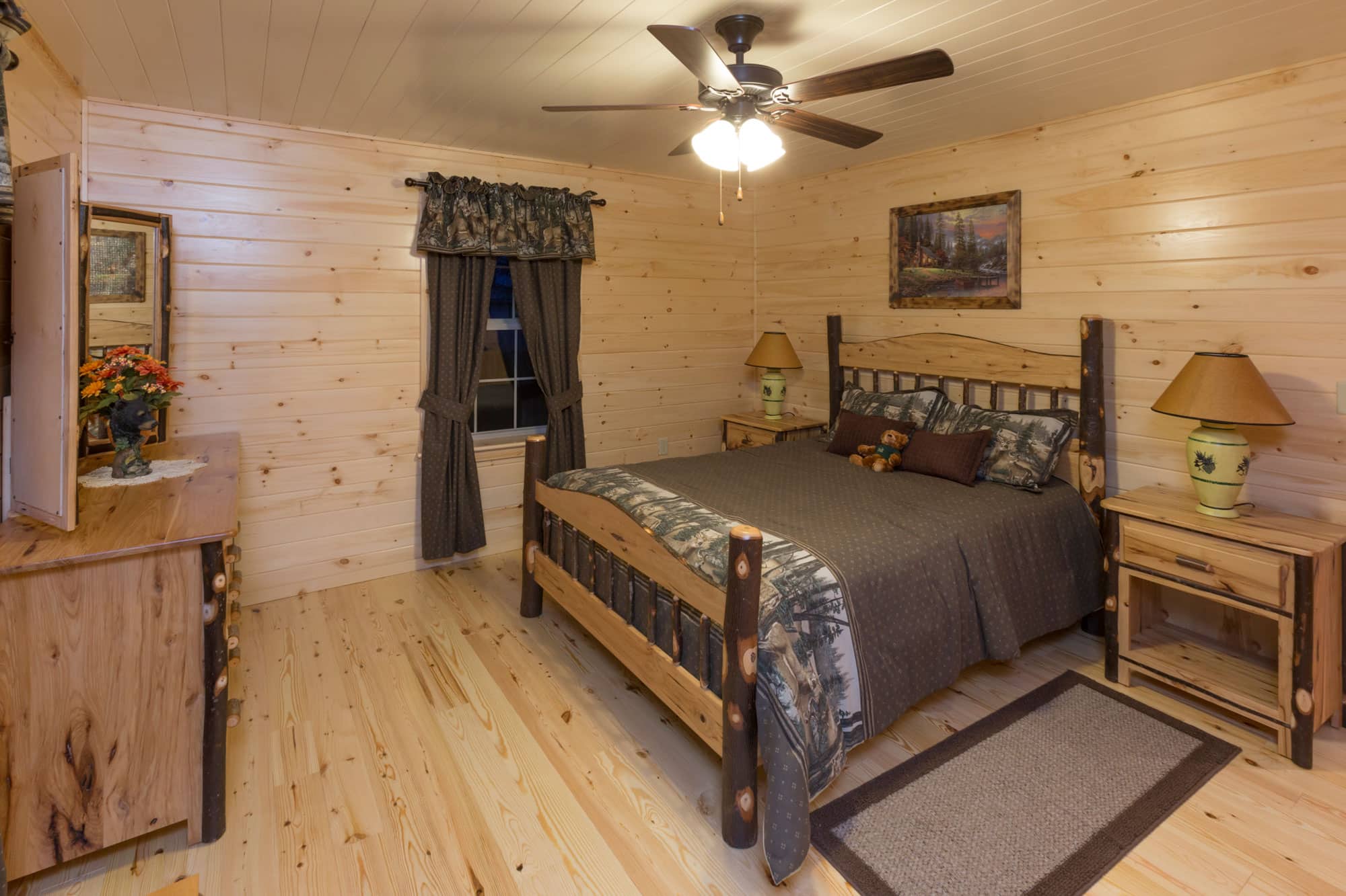 prefab log cabin home bedroom