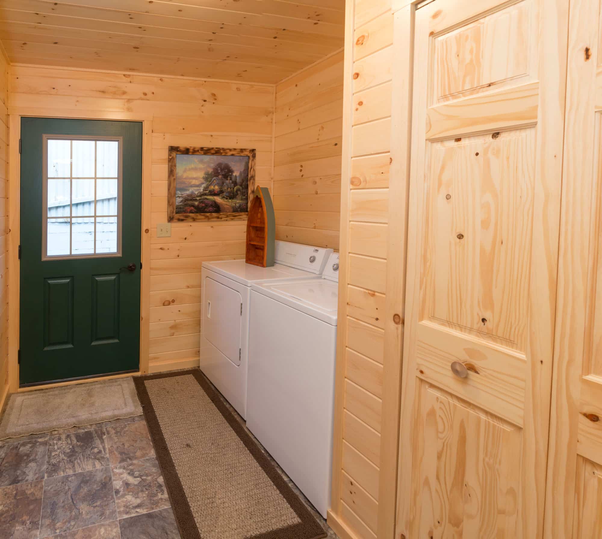 prefab log cabin home laundry room
