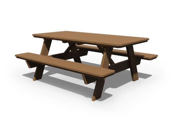 3x6 Picnic Table with Attached Seats Wooden Outdoor Furniture